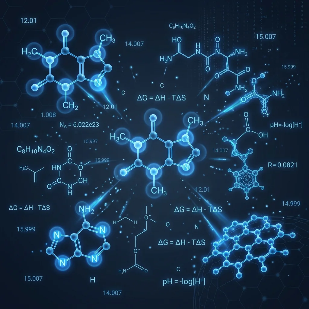 Molecular structure visualization showing peptide bonds and chemical formula notation