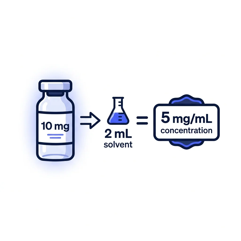 Peptide concentration diagram showing 10mg in 2mL equals 5mg per mL