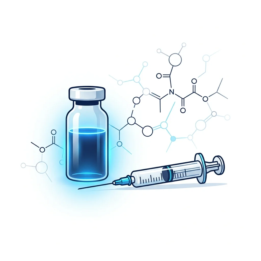 Peptide mixing laboratory illustration showing vial and syringe