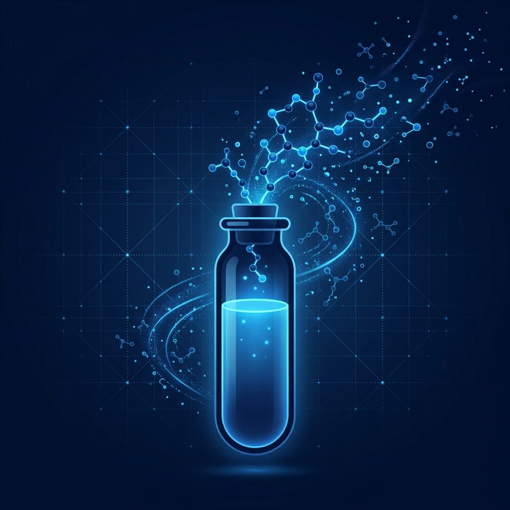 Peptide molecule dissolving into solution illustration