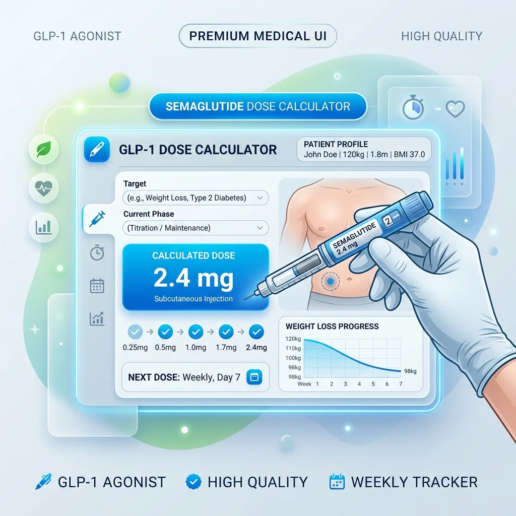 Semaglutide dosage calculator and medical illustration